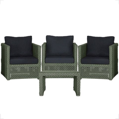 Mesa Centro e 3 Poltronas Madri Corda Náutica Estofado 12 Trama Original