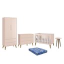 Ver imagem 1 de Dormitório Theo 2 Portas, Cômoda 6 Gavetas, Berço, Mesa de Canto Rosa Fosco com Pés Amadeirado e Col