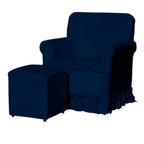 Poltrona Amamentação com Puff Laura Veludo Azul Marinho - Lm Decor