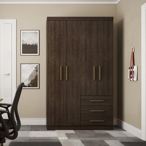 Guarda-Roupa Solteiro 4 Portas 3 Gavetas Advantage Marrom/Capuccino Wood