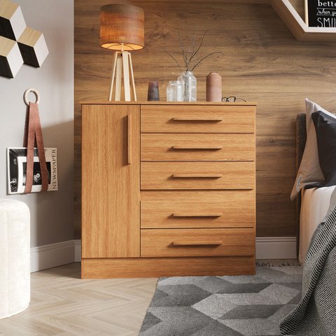 Cômoda para Quarto 1 Porta 5 Gavetas Advantage Marrom/Freijó