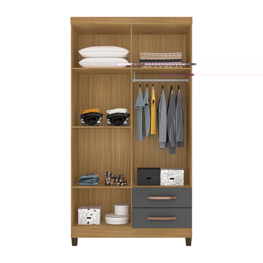 Guarda Roupa Solteiro 4 Portas 2 Gavetas Porto Belo com Cômoda Rack Turim 2 Portas 4 Gavetas Carvalh - 6