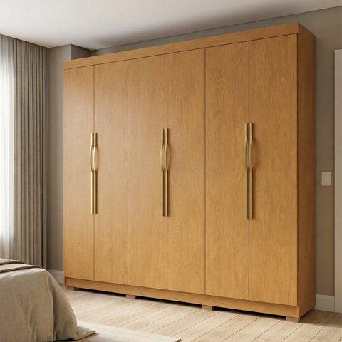Guarda-Roupa Casal 6 Portas 6 Gavetas em MDF Lorenzo Marrom/Cerejeira