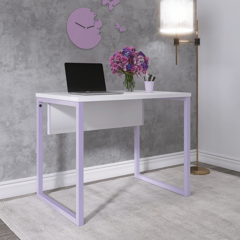 Escrivaninha M90/60P25TUB 90cm Industrial Roxo e Branco