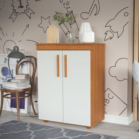 Armário Multiuso Escritório 2 Portas 2 Prateleiras Freijó Off-White Advantage