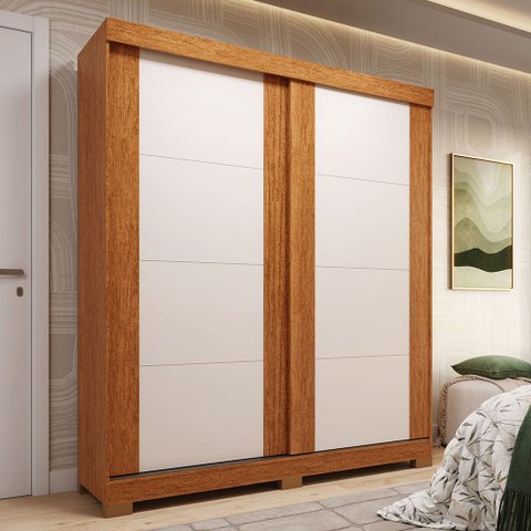 Guarda-Roupa Casal 2 Portas de Correr 100% MDF 160cm Boldina Espresso Móveis Off White/Cinamomo
