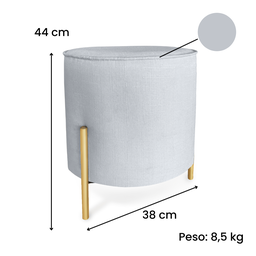 Puff Redondo Decorativo Suede Pé Metal Epóxi Dourado Cinza Claro - 2