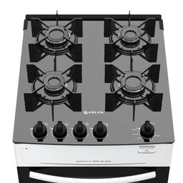 Fogão 4 Bocas Atlas Mônaco Plus Branco com Mesa de Vidro Top Glass - Bivolt - 4