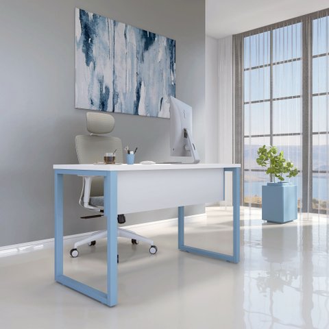 Mesa Madeira M134/60P25TUB 134cm Industrial Branco e Azul Dali