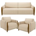 Ver imagem 1 de Kit Sofá 02 Lugares Sala Estar 168cm com 02 Poltronas Flora Pés Madeira M03 Linho Bege - Lyam