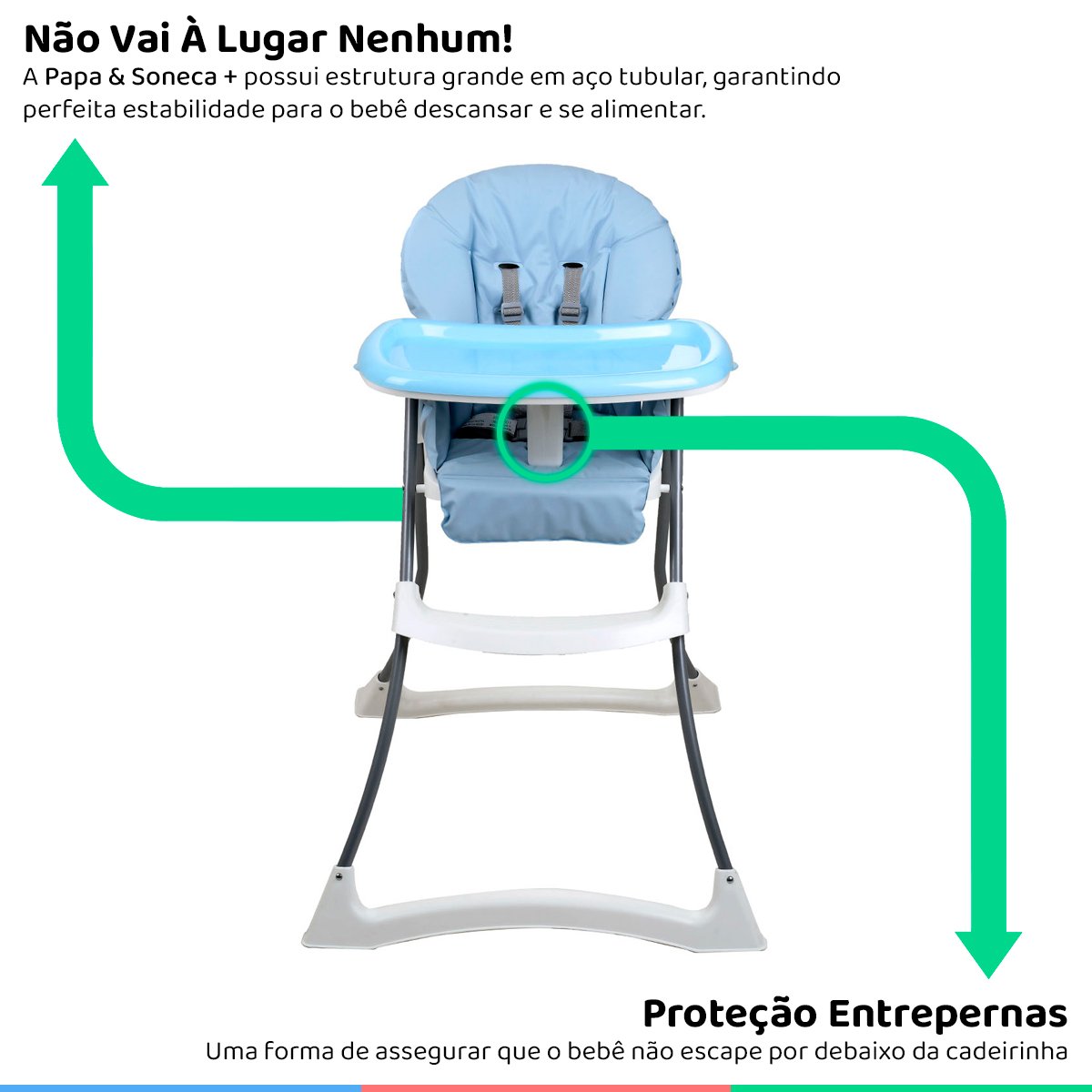 Cadeira Alimentação Refeição Infantil Bebê 6-36M 15kg Reclinável Papa&Soneca+ Baby Blue - 4