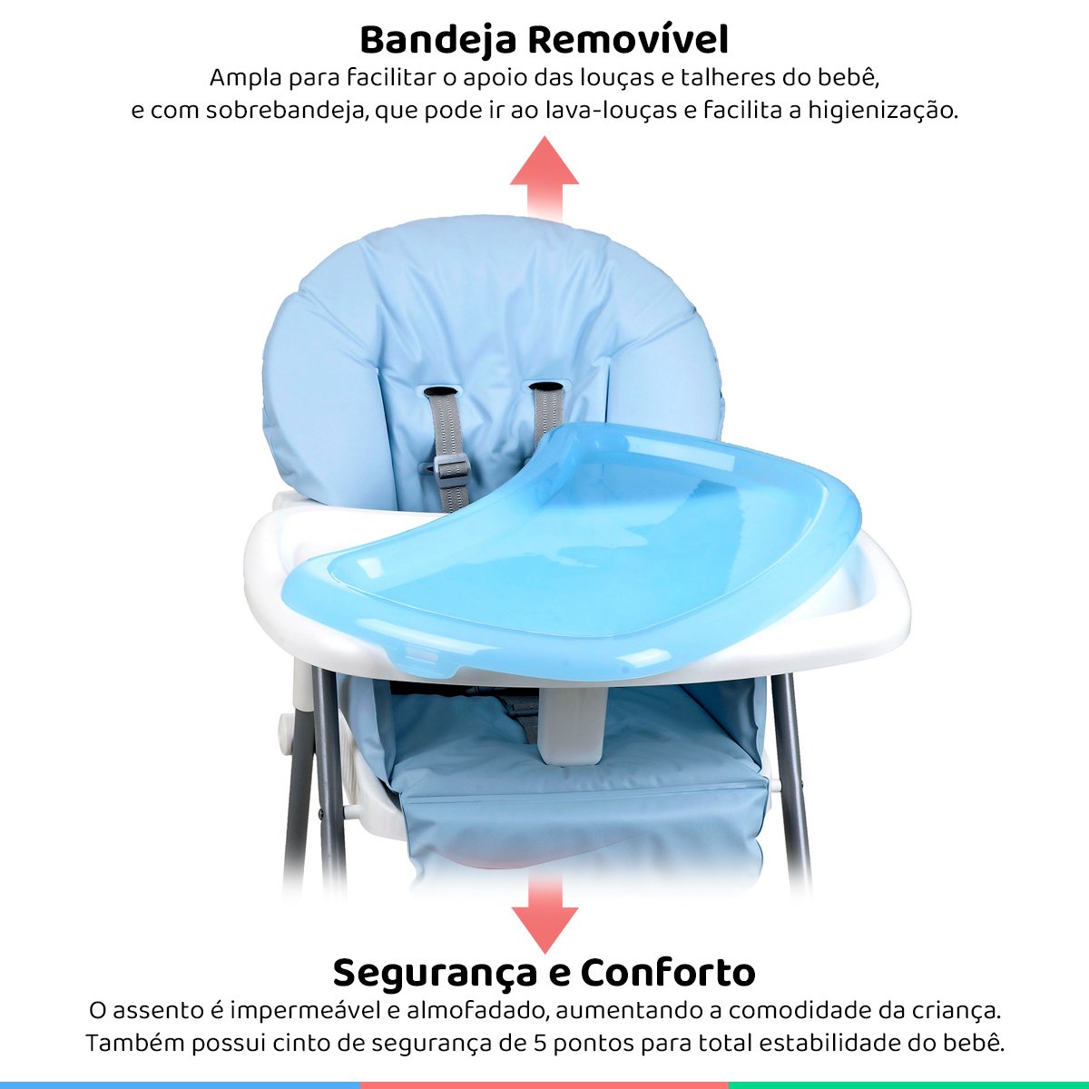 Cadeira Alimentação Refeição Infantil Bebê 6-36M 15kg Reclinável Papa&Soneca+ Baby Blue - 3