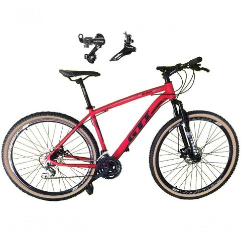 Bicicleta Aro 29 Gti Roma Alumínio 21v Câmbios Shimano Freio a Disco C- Pneu Faixa Bege Vermelho