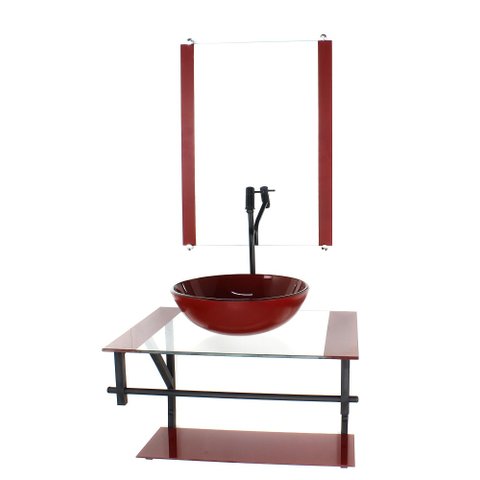 GABINETE DE VIDRO PARA BANHEIRO 60CM AP CUBA REDONDA VERMELHO CEREJA
