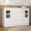 Ver imagem 1 de Cômoda Infantil 125cm 2 Portas com Vidro e 4 Gavetas Brisa Multimóveis Mp4429 Branco