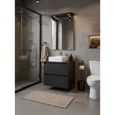 Gabinete para Banheiro com Cuba e Espelheira com Led 60cm Mdf Grafite Dubai - On Móveis