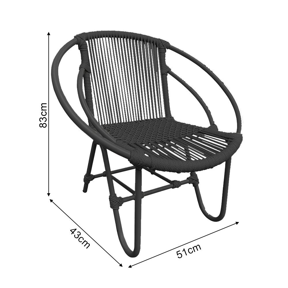 Cadeira Decorativa Julia em Corda Náutica e Base em Alumínio Preta/preta - 4