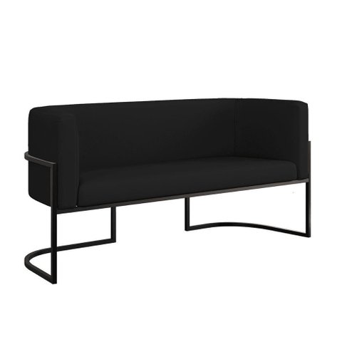Sofá 2 Lugares Base Metal Preta Reforçada Recepção Corino Preto