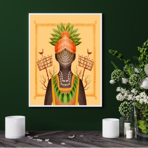 Quadro Orixá Oxumaré Candomblé - 60x48cm:madeira Preta