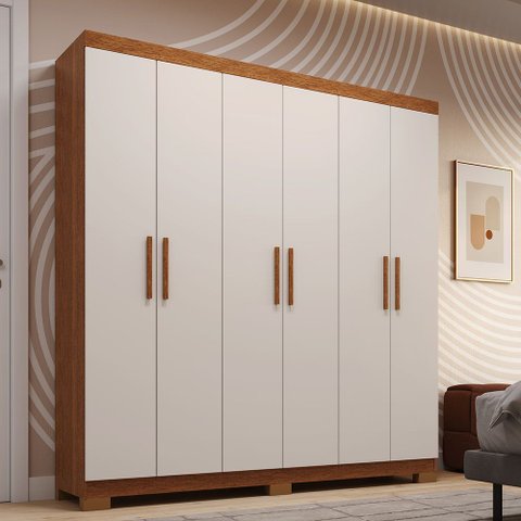 Guarda-Roupa Casal 6 Portas 2 Gavetas 100% MDF 164cm Papoulas Espresso Móveis Off White/Cinamomo