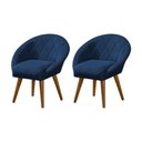 Ver imagem 1 de Kit 2 Poltronas Decorativa Canastra Estofada Veludo Azul Marinho Pés Palito em Madeira Maciça