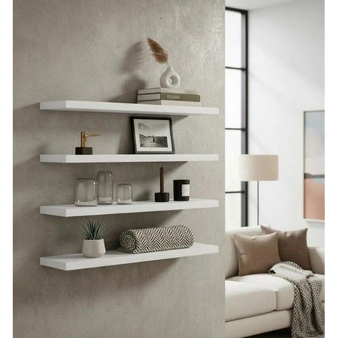 Kit 4 Prateleiras Decorativas 45x15 cm MDF Branco para Parede Sala Quarto Cozinha Escritório