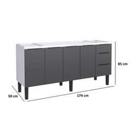Gabinete Armário Cozinha Jupter Cozimax 1.80 Mt 100% Aço P/ Pia -Balção 180 cm -3 Portas- 3 Gavetas  - 3