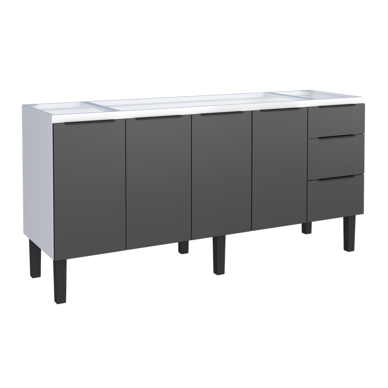 Gabinete Armário Cozinha Jupter Cozimax 1.80 Mt 100% Aço P/ Pia -Balção 180 cm -3 Portas- 3 Gavetas 