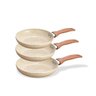 Jogo com 3 Frigideiras Antiaderentes de Ceramica e Aluminio Bege - Oikos - 1