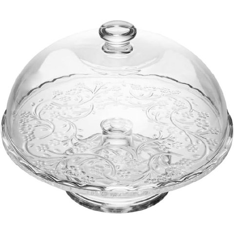 Prato para Bolo com Pé e Tampa Daisy 28,5cm x 28,5cm x 21cm Cristal Mesa Posta Wolff