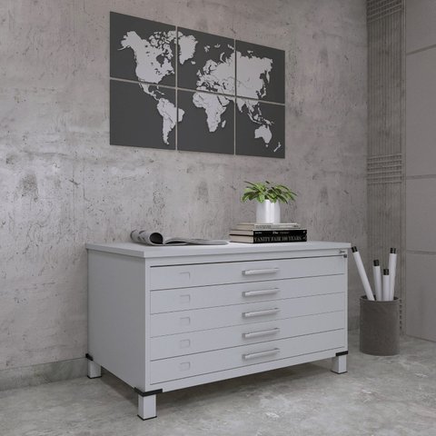 Mapoteca Mont 5 Gavetas 71,3cm x 120,4cm Aço Cinza