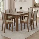 Ver imagem 1 de Conjunto Sala de Jantar Elóra Mesa Tampo de Vidro 6 Cadeiras Rustic/Crema/Lírio Bege Madesa