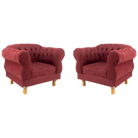 Kit 2 poltronas Chesterfield Capitonê Elisabeth Suede Bordo Decoração, Recepção, Salas de Tv e Estar