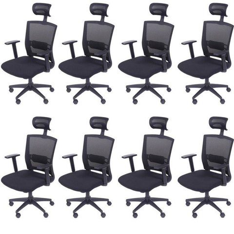 Kit 8 Cadeiras Escritorio Presidente Ergonômica NR17 Tela Mesh 3317 Preto