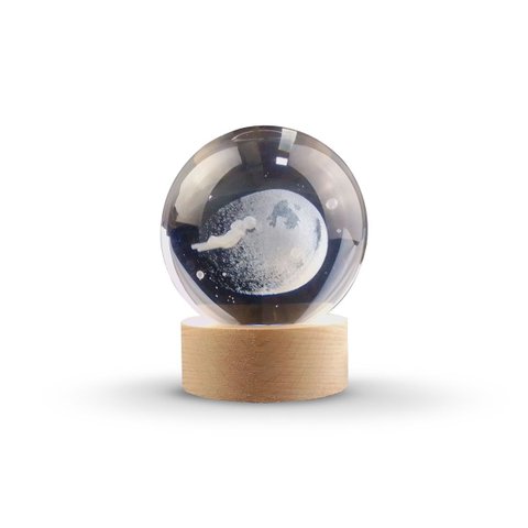 Luminária Abajur Globo Astronauta Led Usb Enfeite Decorativo Esfera de Vidro 3d Base de Madeira