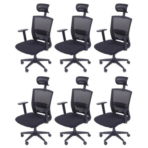 Kit 6 Cadeiras Escritorio Presidente Ergonômica NR17 Tela Mesh 3317 Preto