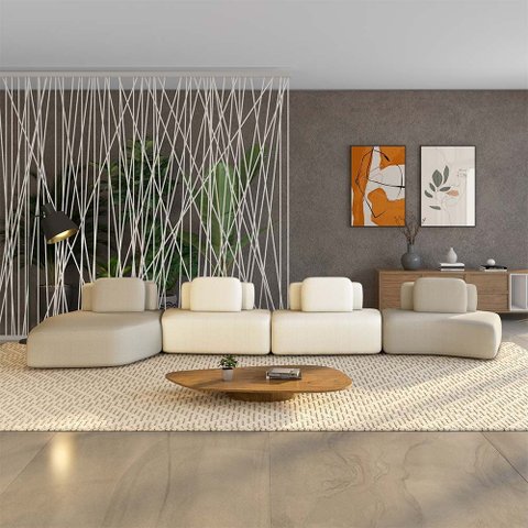 Sofá Ilha Sala de Estar Dakota 4 Módulos 626cm Encostos Almofadas Soltas Bouclê Bege/OffWhite G33 - 