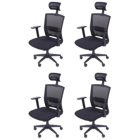Kit 4 Cadeiras Escritorio Presidente Ergonômica NR17 Tela Mesh 3317 Preto
