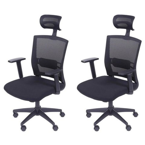 Kit 2 Cadeiras Escritorio Presidente Ergonômica NR17 Tela Mesh 3317 Preto