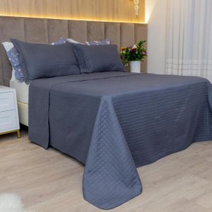 Kit Colcha Casal Liso Bouti Cobre Leito 3 Peças Cor:Grafite