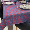 Ver imagem 4 de Toalha de Mesa Redonda em Jacquard Luxo Xadrez Azul - 2,80M