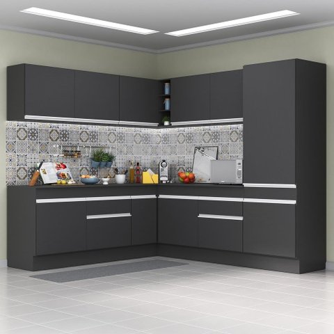 Armário de Cozinha Completa de Canto com Rodapé Veneza Multimóveis Mp2101.898 Preto/branco