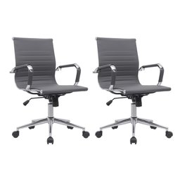 Kit 2 Cadeiras de Escritório Diretor Eames em Couro - Cinza - 1