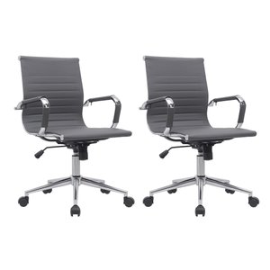 Kit 2 Cadeiras de Escritório Diretor Eames em Couro - Cinza