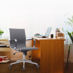Kit 2 Cadeiras de Escritório Diretor Eames em Couro - Cinza - 9
