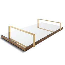 Bandeja Espelhada 25x50cm Borda Infinita Castanho Com Alça Cobre - 1