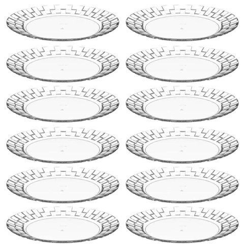 Conjunto 12 Pratos Grandes Plástico Resistente 26cm Transparentes Crippa