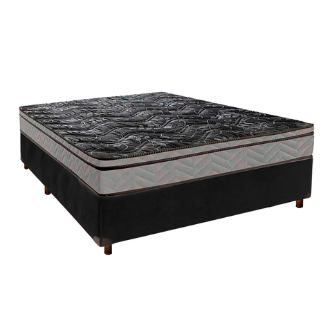 Conjunto Cama Box Preto Casal + Colchão D28 Conforto Paropas