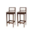 Ver imagem 2 de Kit 2 Banquetas Estofada em Linho Encosto Palhinha Bruna:imbuia com Linho Marrom