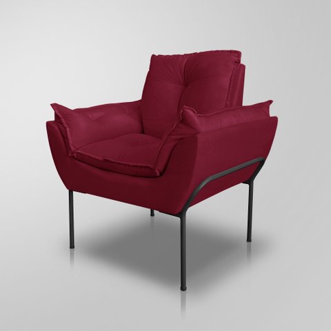 Poltrona Recepção Moderna de Luxo 12 Cores - Base de Ferro Preto - Marsala